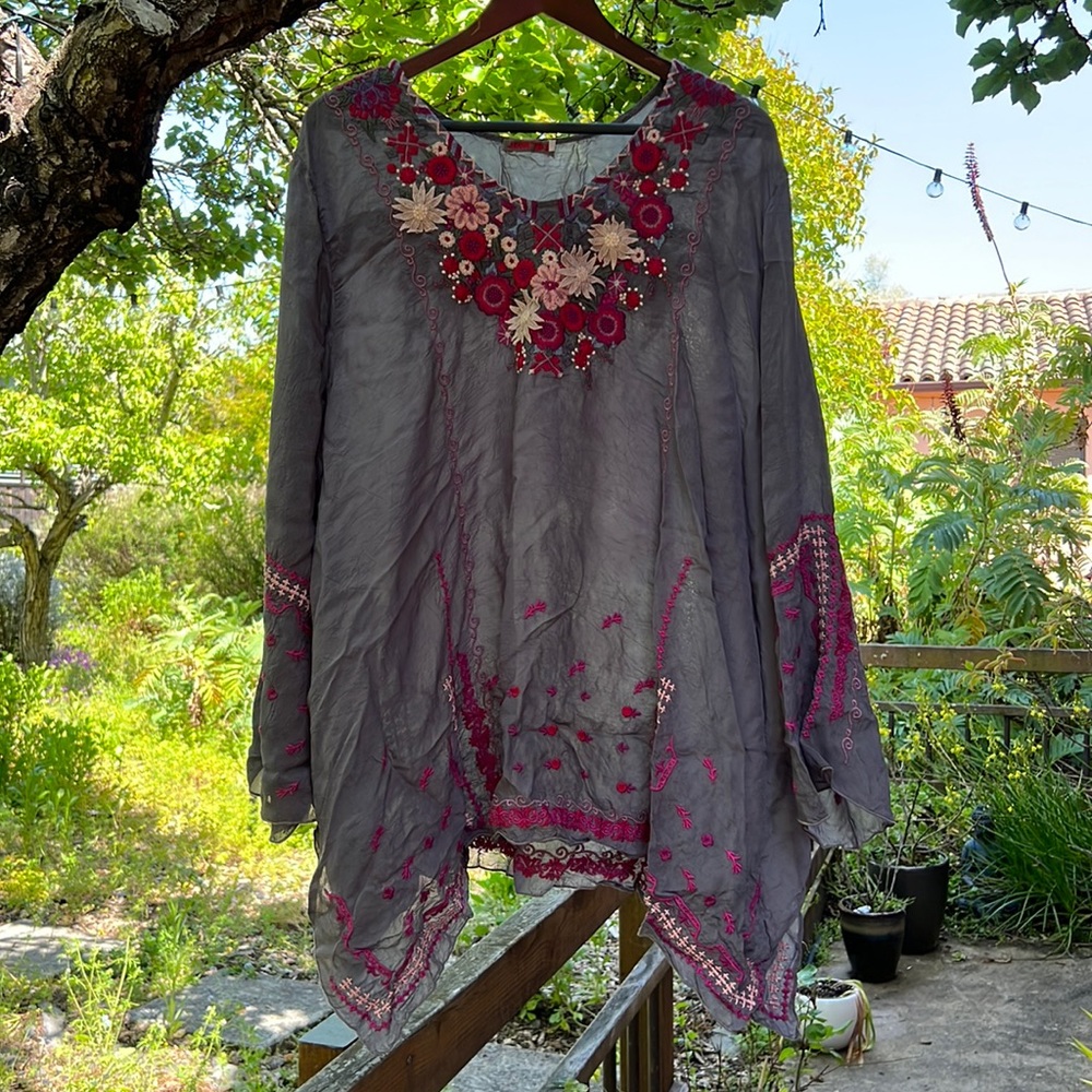 Johnny Was Embroidered Floral Blouse
